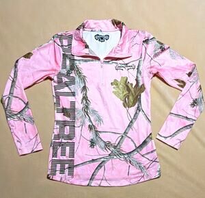 Realtree Womens XL Long Sleeve Pink Camo 1/4 Zip Shooting Shirt, Stretch